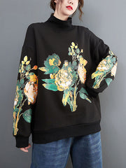 Vintage Print High Neck Sweatshirt
