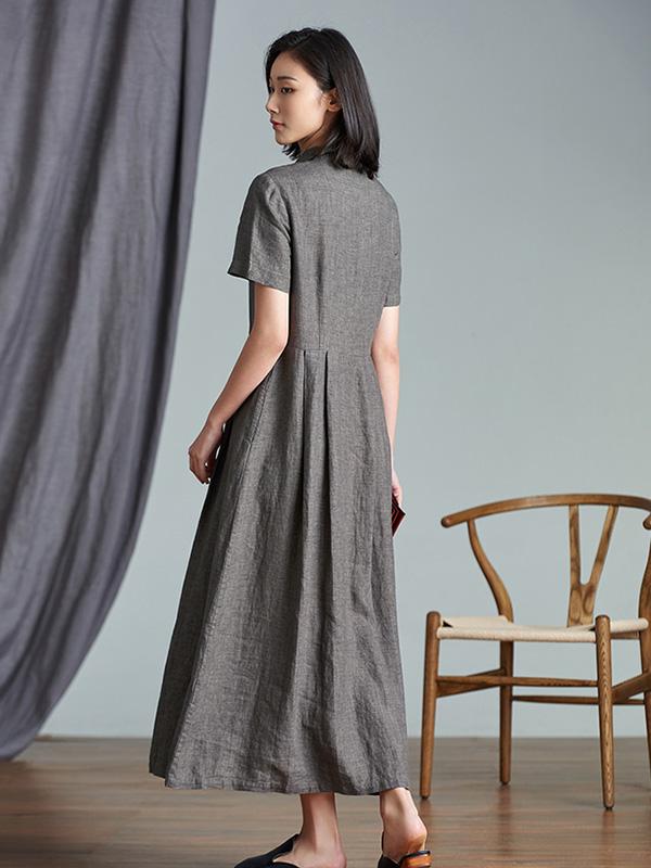 Elegant Linen Slim Long Dress