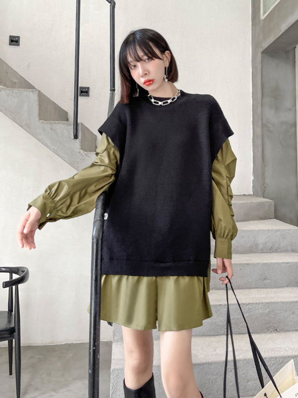 Irregular Splicing Fake Two Pieces Sweater