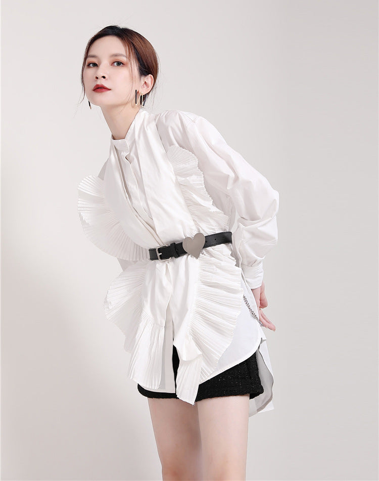 Retro Pleated Irregular Personality Shirt