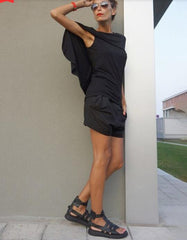 Two-Piece Tops Simple Black Vest With Cloak