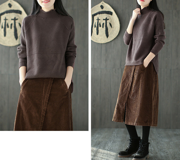 Casual Solid Color High-Neck Sweater