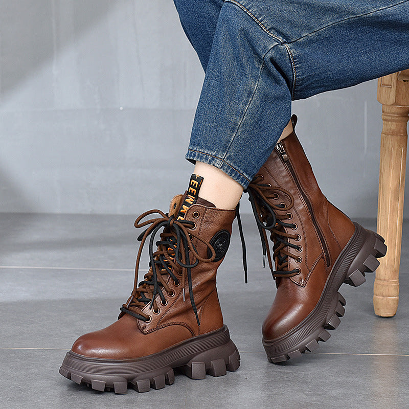 Retro Solid Color Platform Martin Boots