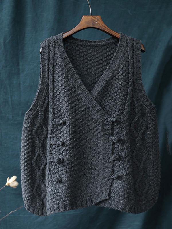 Vintage Loose Button Cropped V-Neck Vest