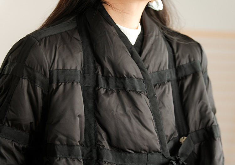 Retro Solid Color Splicing Down Jacket