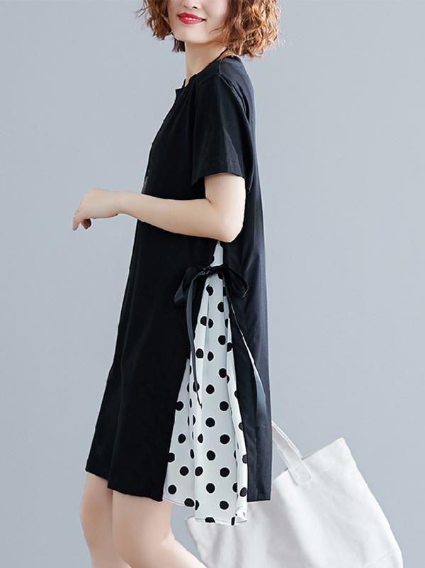 Split-joint False-Two Polka-Dot Dress