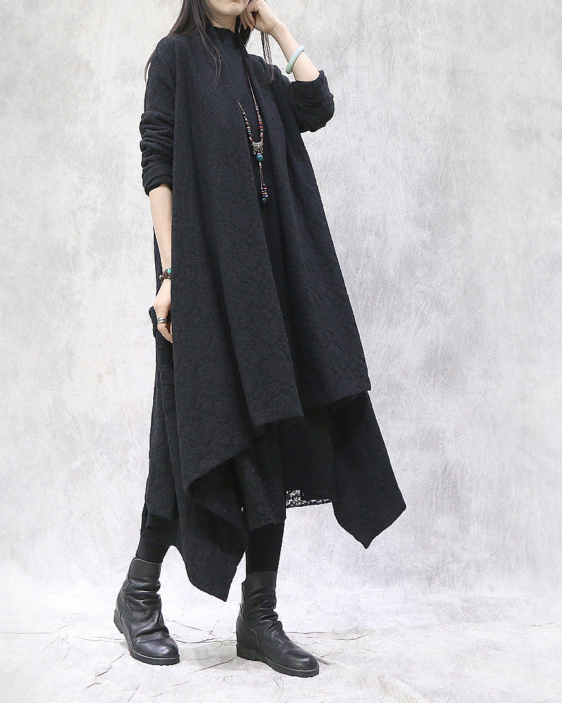 Loose Irregular Solid Color Long Cardigan