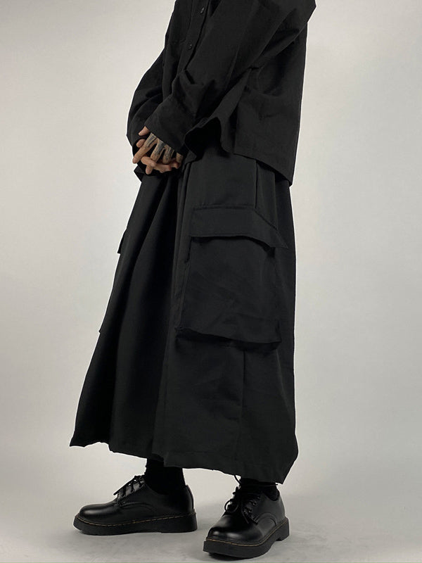 Black Loose Straight-Leg Ninth Pants