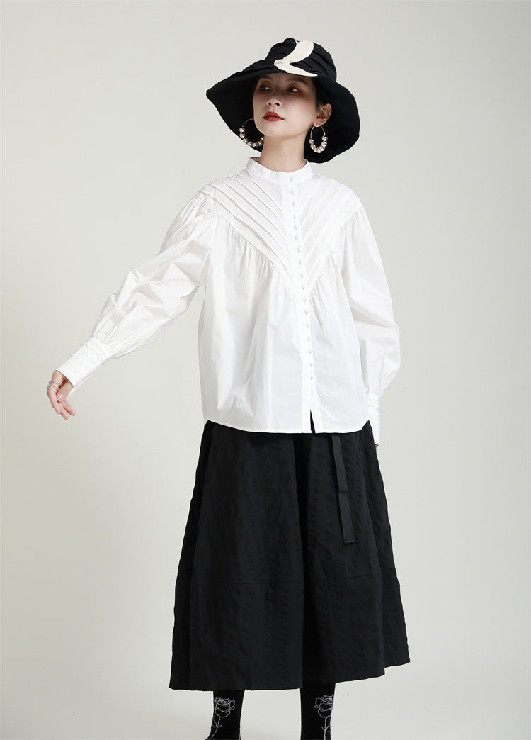 Retro Solid Puff Sleeve Shirt