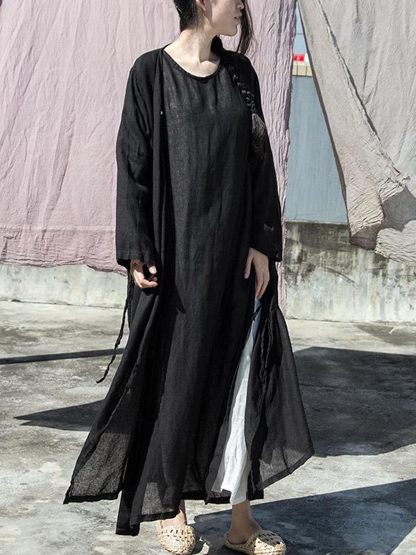 Vintage Solid Color Breathable Split-Side Dress