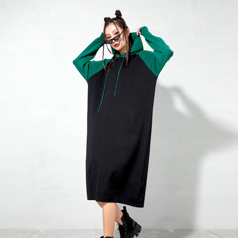 Urban Loose Color-Block Knitted Midi Dress
