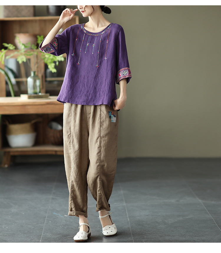 Retro Loose Embroidered T-Shirt