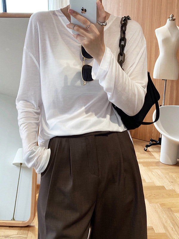 Loose Solid Color Split-Back Comfortable Shirts