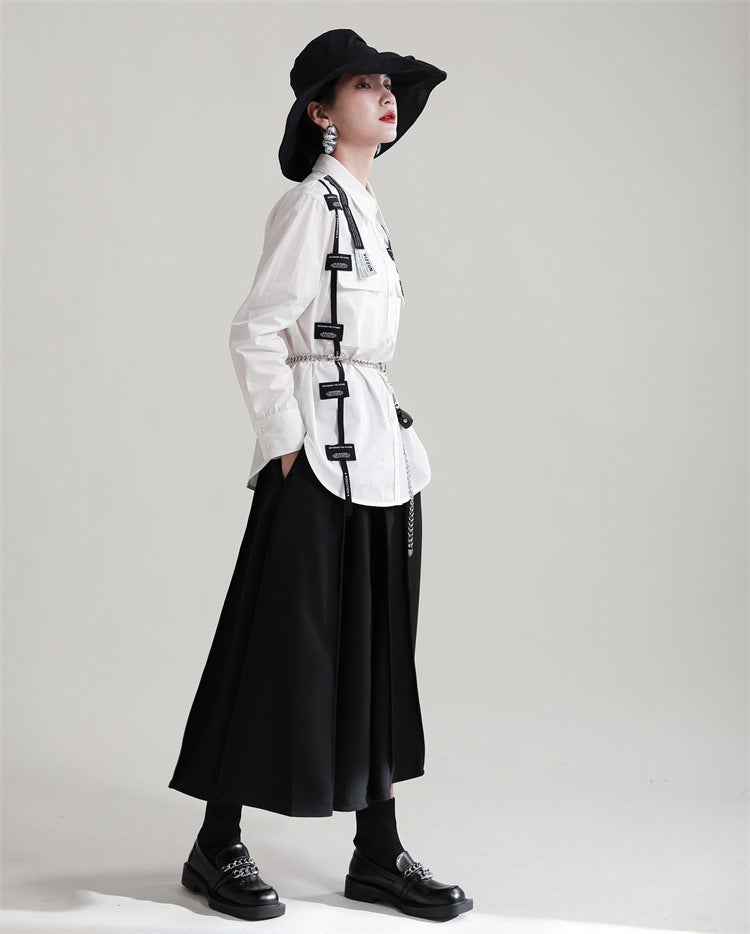 Original Design Lace-Up Splicing Shirt