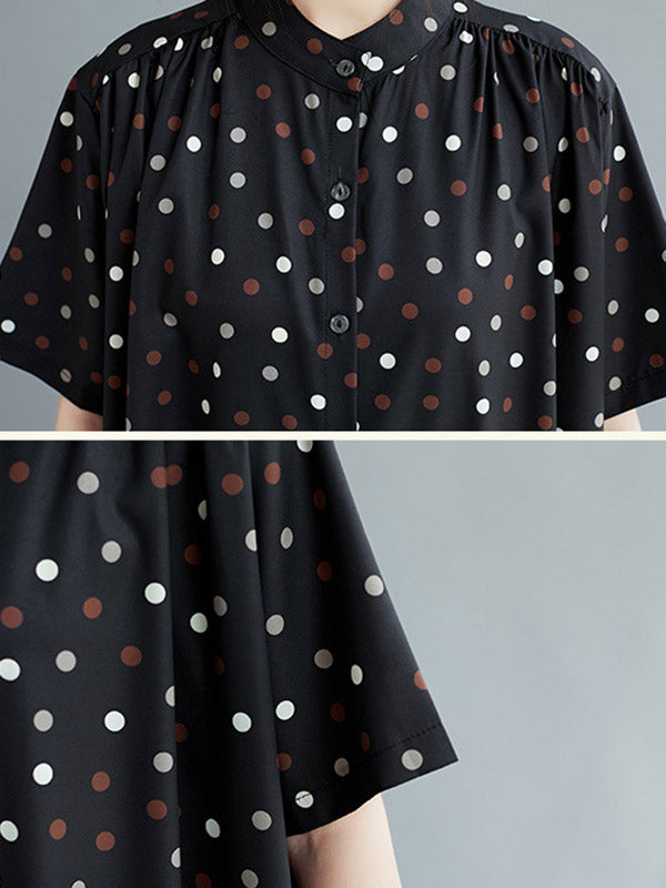 Original Polka-Dot Stand Collar Shirts Dress