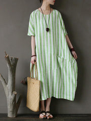 Loose Fresh Striped Printed Long Dress