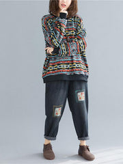 Retro Colorful Striped Warm Loose Sweater