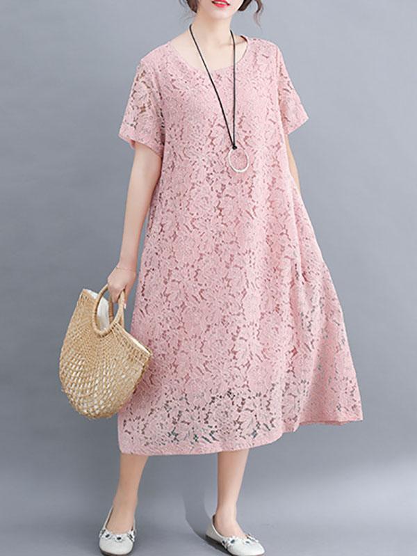 Fashion Embroidered Hollow Solid Dress