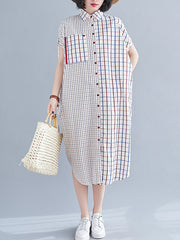 Loose Contrast Plaid Short Sleeve Dress