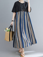 Color Stitching Striped Loose Slim Dress