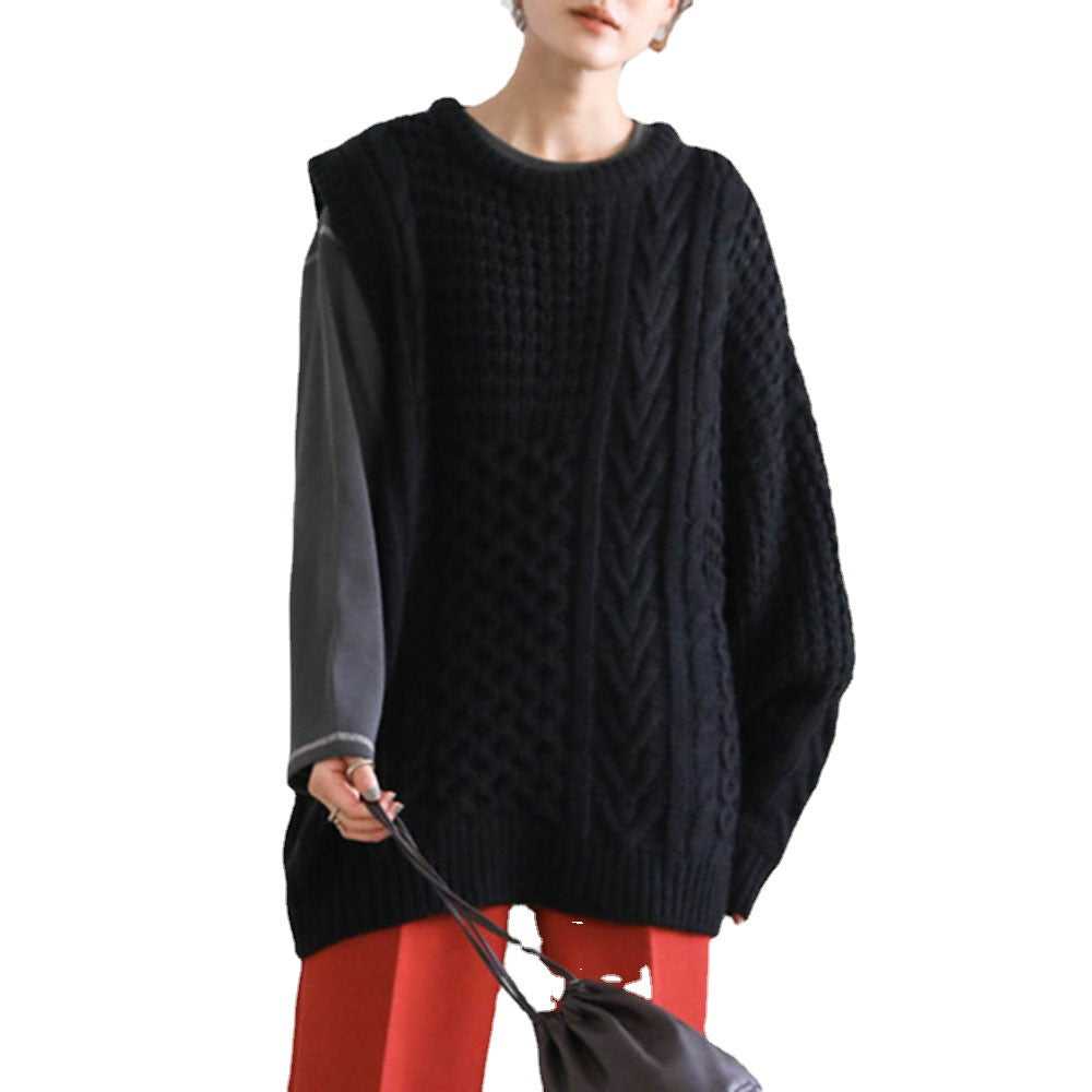 Solid Color Round Neck Knitted Sweater