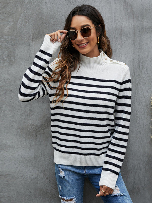 Casual Striped Stand Collar Sweater