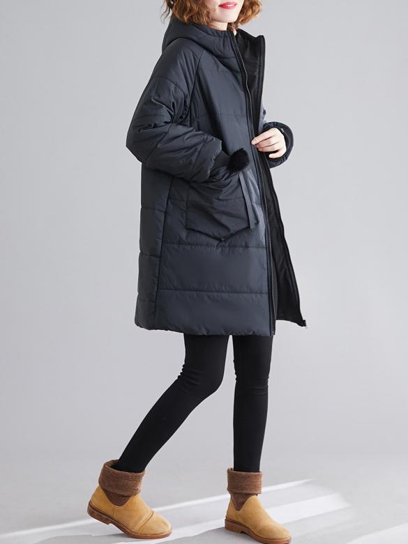 Solid Color Hooded Cotton Coat