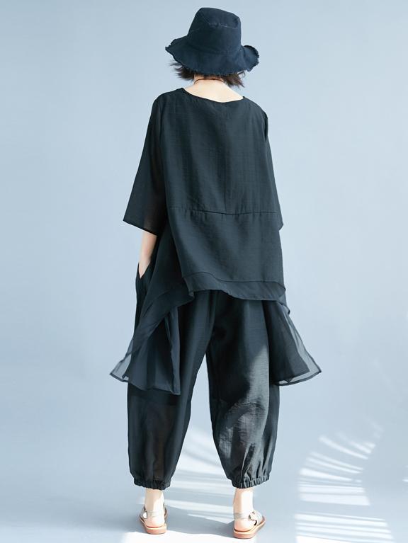 Black Loose Comfortable Cotton Suits