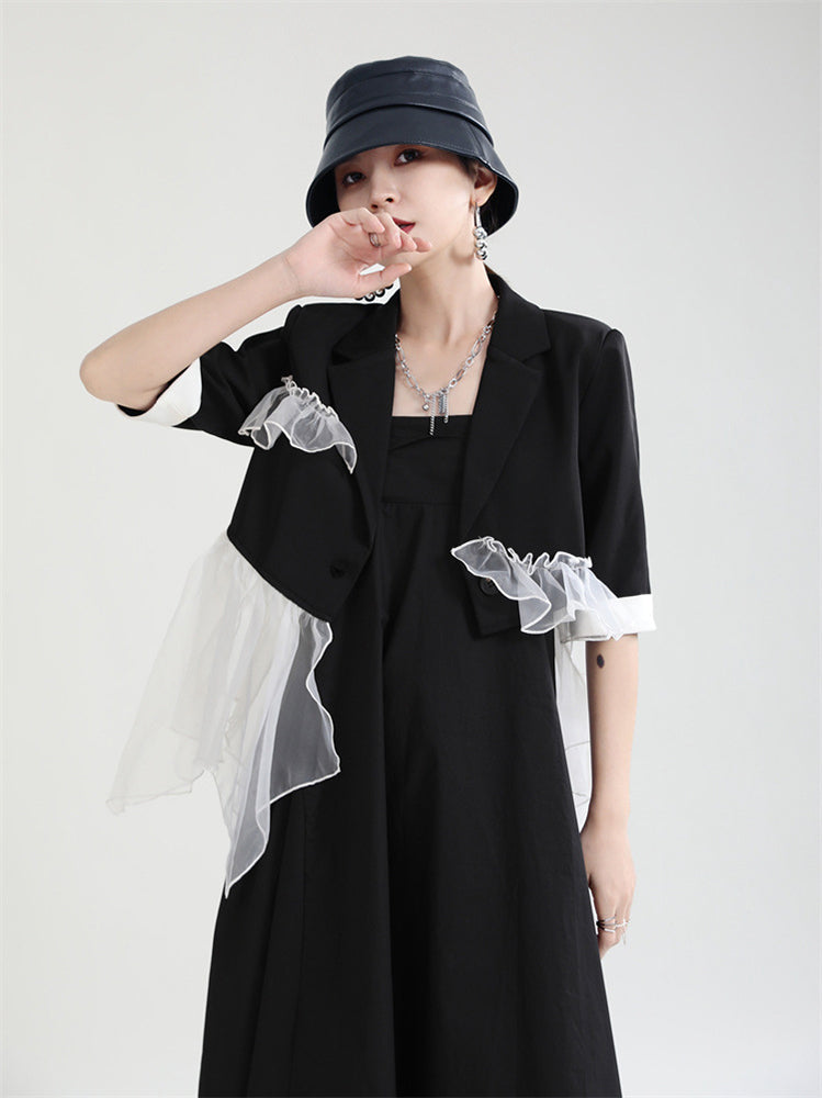 Black Lace Stitching Irregular Outwear