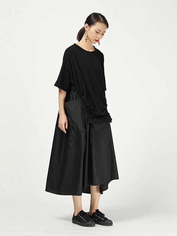 Loose Cropped Splicing Round-Neck Dress