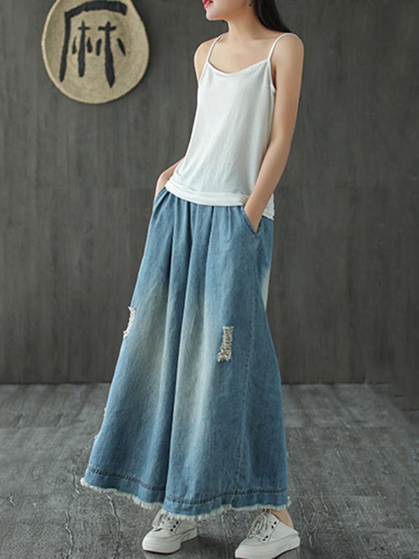 Loose Elastic Waist Wide-Leg Jean Pants