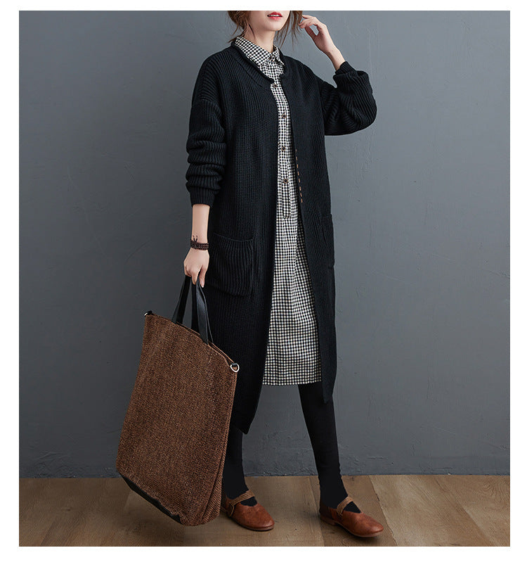 Solid Round-Neck Knitting Coat