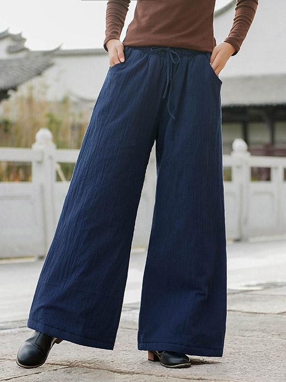 Vintage Solid Quilted Wide-Leg Pants
