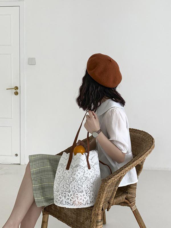 Solid Color Laced Bucket Bag