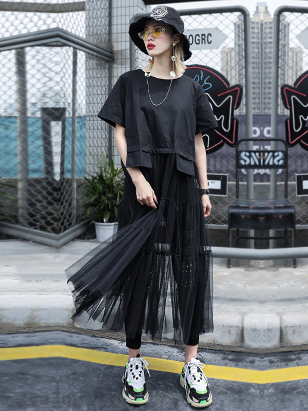 Stylish See-Through Gauze Split-Joint Midi Dress