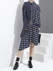 Cropped Splicing Plaid Shirt Long Dress