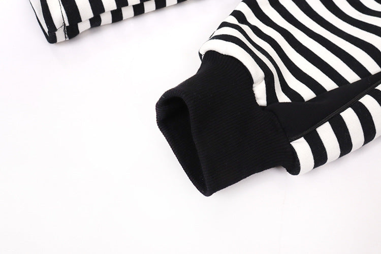 Women Loose Striped Zipper Sweatshirt