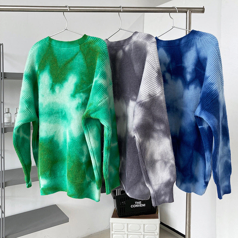 Casual Loose Tie Dye Round Neck Sweater