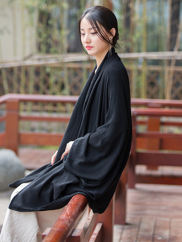 Casual Loose Batwing Sleeves Solid Color Outerwear