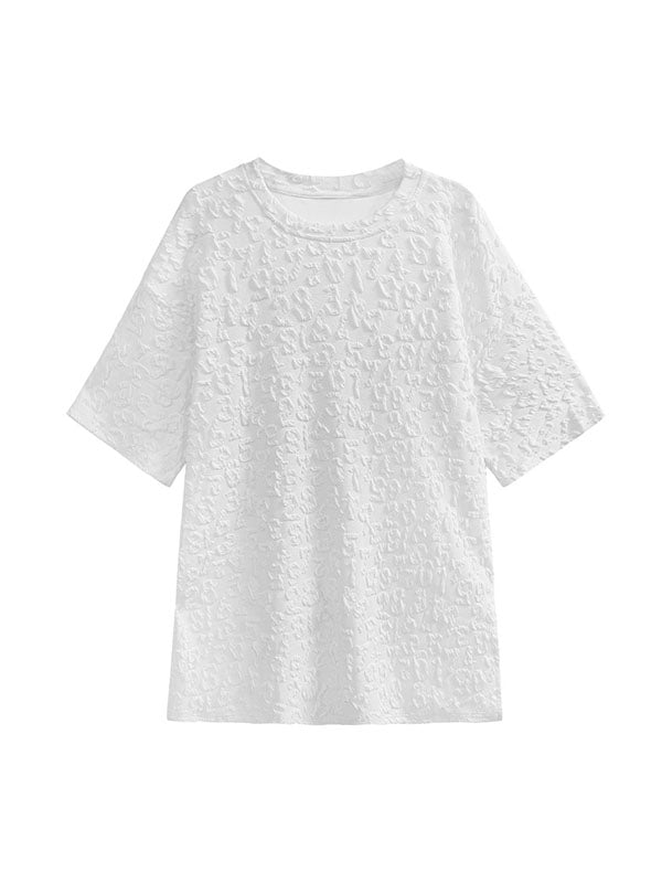 Roomy Short Sleeves Jacquard Pure Color Round-Neck T-Shirts Tops