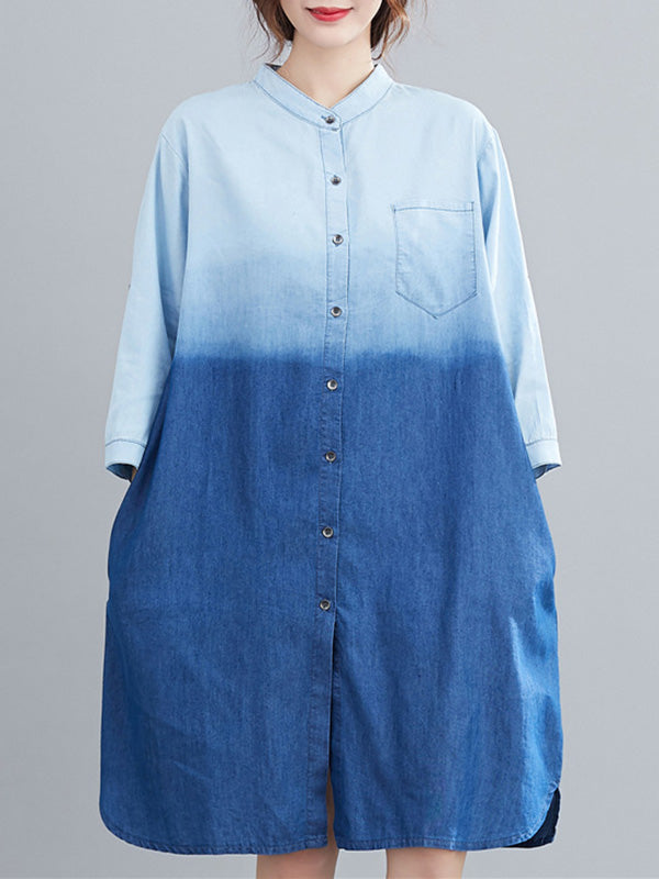 Original Lapel Gradient Denim Dress