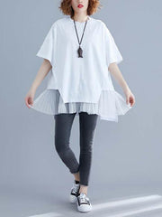 Loose Mesh Splicing False Two T-Shirt