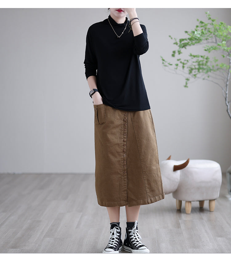 Solid Color Split Loose A-Line Skirt