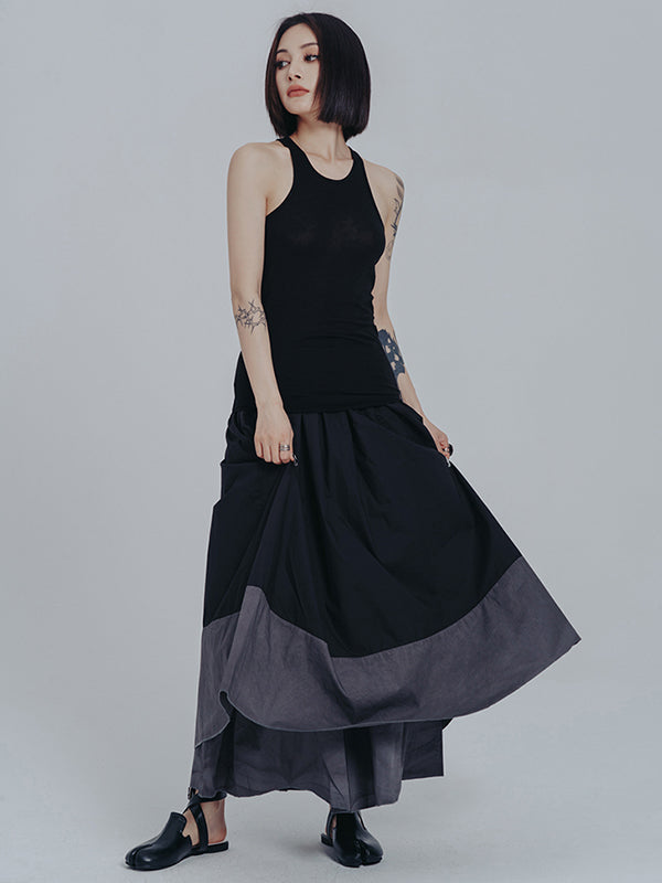 Casual Roomy Black Gray Contrast Color Skirt