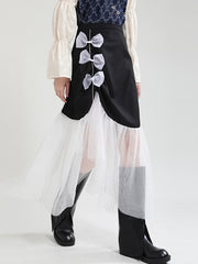 Irregular Skirt With Bow Stitching Mesh