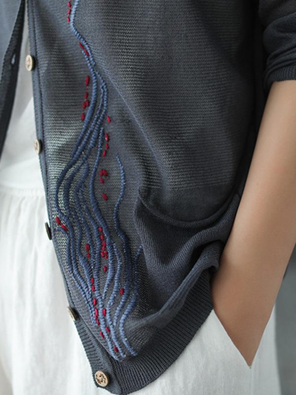 Simple Light Knitting Embroidered Shirt