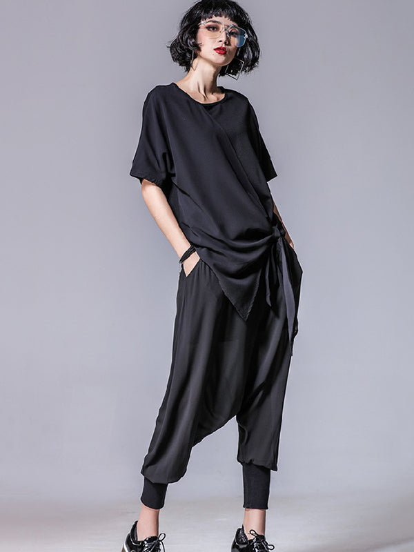 Asymmetrical Roomy Round-Neck Modal And Chiffon T-Shirts Tops