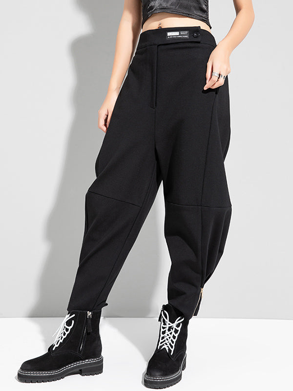 Casual Solid Zipper Harem Capri-Pants