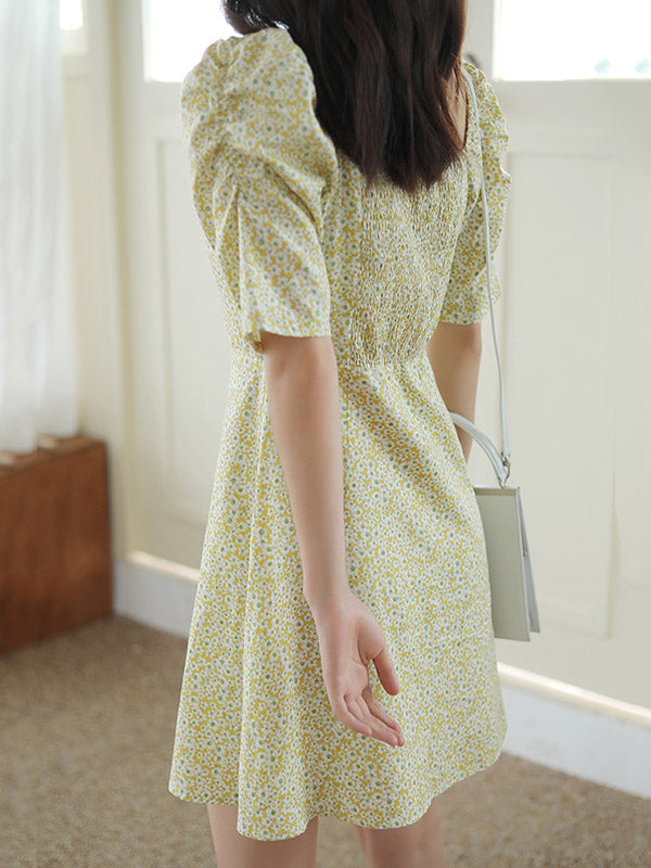 Original Bishop Sleeve Floral Square-Neck Dress