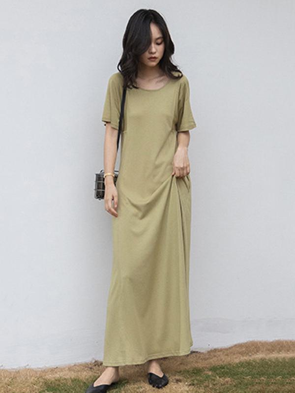 Casual Solid Belted Hemline Maxi Dress